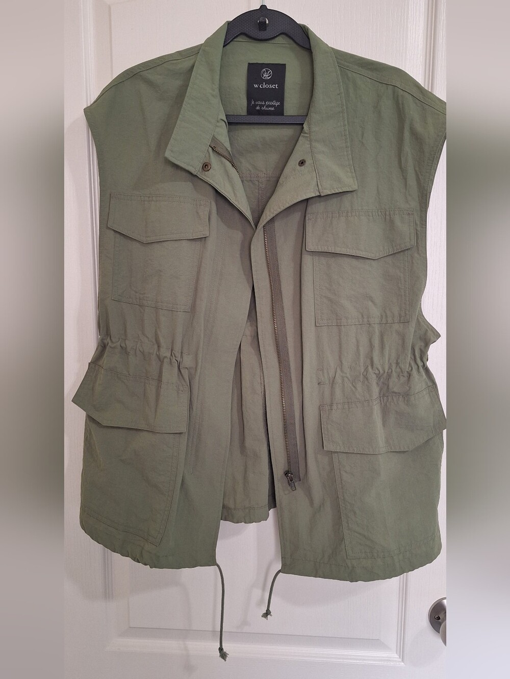 Cargo Vest Sz Large Olive Green Utility Safari Tokyo Mori Kei Drawstring Waist